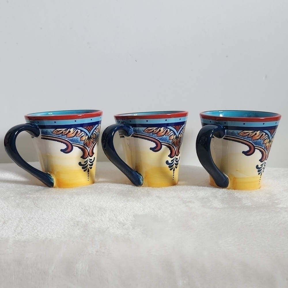 Euro Ceramica Zanzibar Floral Ceramic Collection Coffee Cup Mug 14 Oz Set Of 3